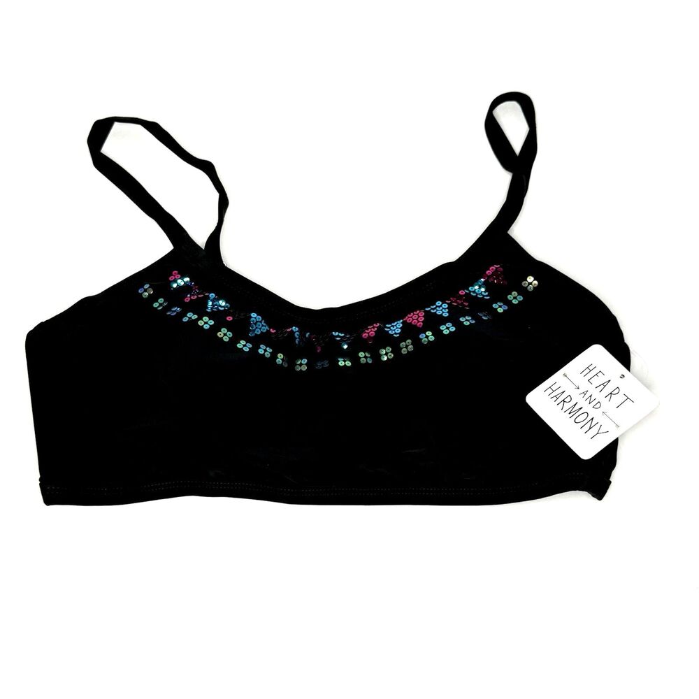 Heart and Harmony Black Sequined Plus Size Summer Beach Bralette Bikini Top NEW!